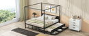 Queen Size Metal Canopy Platform Bed with Twin Size Trundle and 3 Storage Drawers, Black
