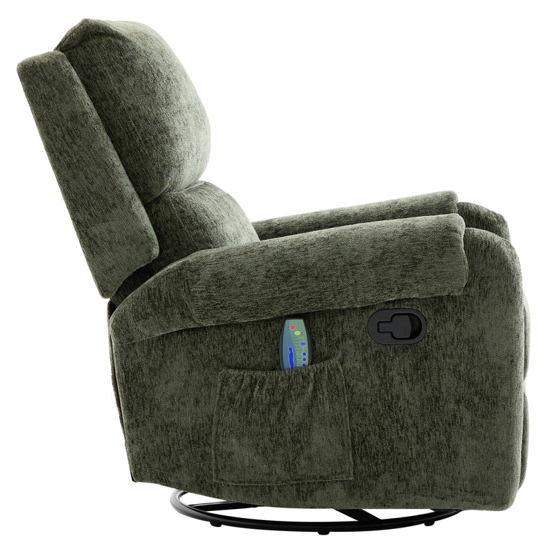 Manual Recliner Massage Chair With Swivel Rocker, 8 Massage Modes, Side Storage Pocket