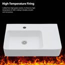 Wall Mounted Rectangular Bathroom Sink With Towel Bar And Faucet Hole - White