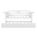 Twin Wooden Daybed with Trundle Bed  , Sofa Bed for Bedroom Living Room, White