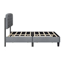 Full size Adjustable Headboard with Fine Linen Upholstery and Button Tufting for Bedroom,  Wave Top  Light Gray