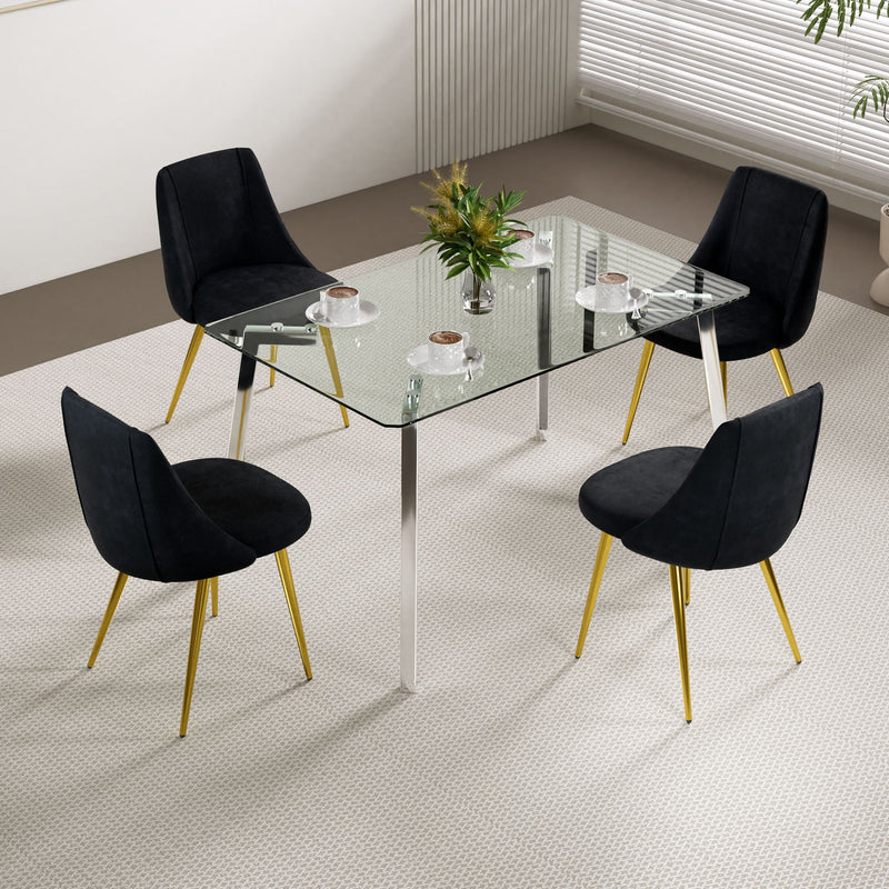 Modern Simple Velvet Dining Chair Set With Gold Metal Legs (Set of 4) - Black
