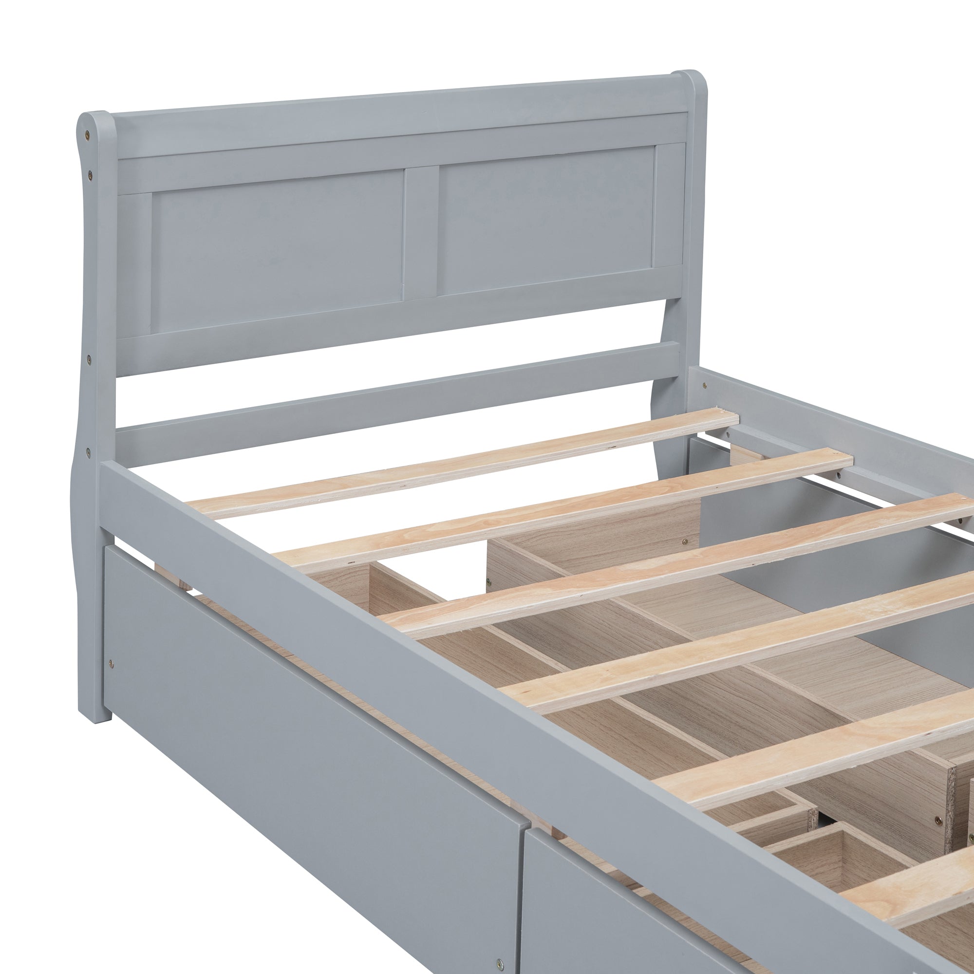 Twin Size Wood Platform Bed with 4 Drawers and Streamlined Headboard & Footboard, Gray - Atlantic Fine Furniture Melbourne FL