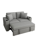 Modern 2 Seater Loveseat Sofa With Pull-Out Bed, Chenille Fabric, Built-In USB Ports & Cup Holders