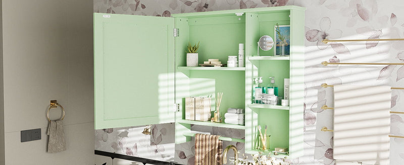 Wall Mounted Bathroom Storage Cabinet, Medicine Cabinets With Large Mirror Door, Adjustable Shelves And Three Open Storage Levels(Not Include Bathroom Vanity)