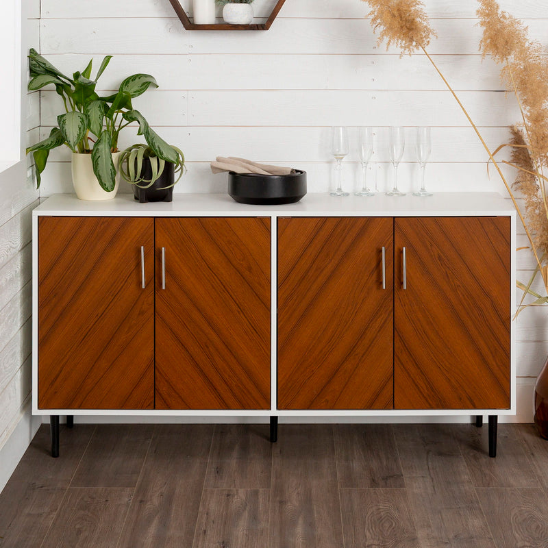 Mid-Century Modern Faux Bookmatch Door Buffet