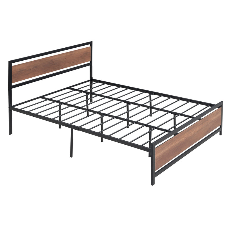 Platform Bed, Metal And Wood Bed Frame With Headboard And Footboard