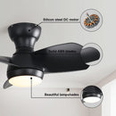 23" Bedroom Ceiling Fan With 3 Color Dimmable 3 ABS Blades Remote Control Dc Motor Black With 18W Led Light