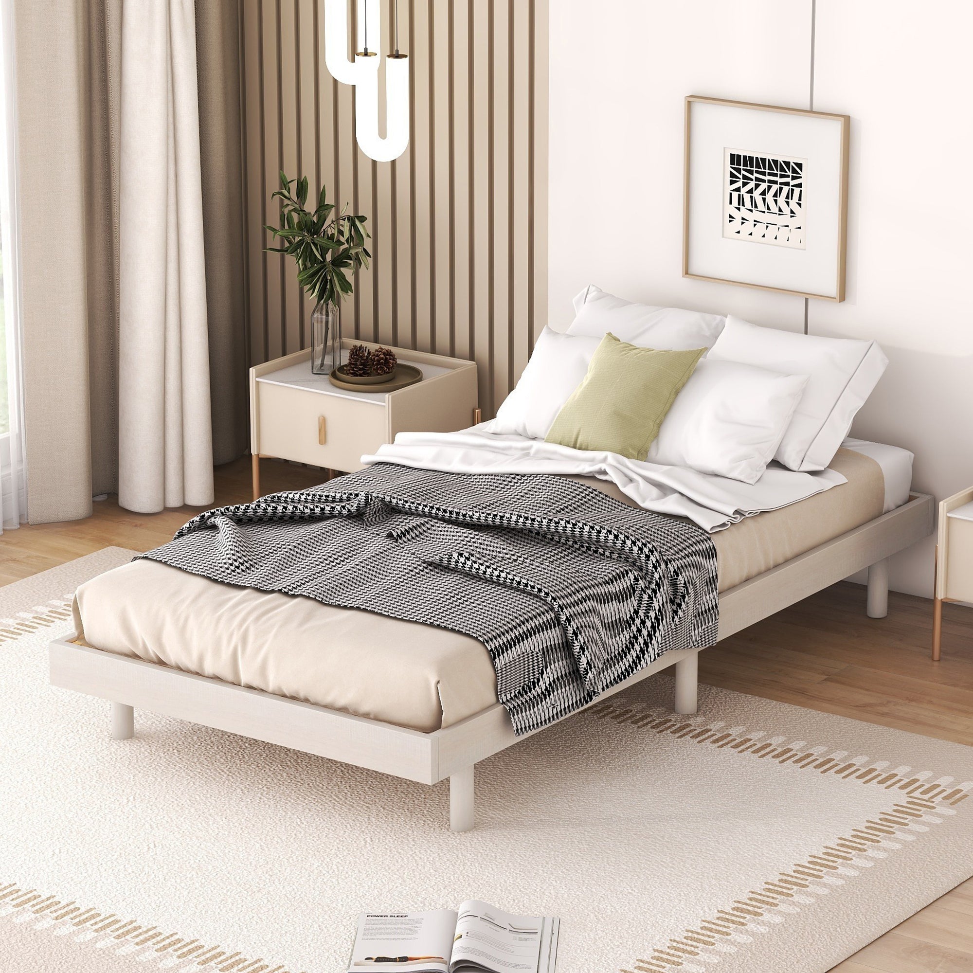 Modern Design Twin Size Floating Platform Bed Frame for White Washed Color - Atlantic Fine Furniture Melbourne FL