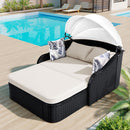 Outdoor Sunbed With Adjustable Canopy, Double Lounge, Daybed - Black / Beige