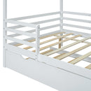 Full Size Wood House Bed with Fence and Writing Board, White