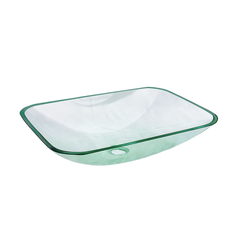 Clear Vessel Sink Rectangle Above Counter Bathroom Basin With Pop Up Drain, No Faucet - Clear