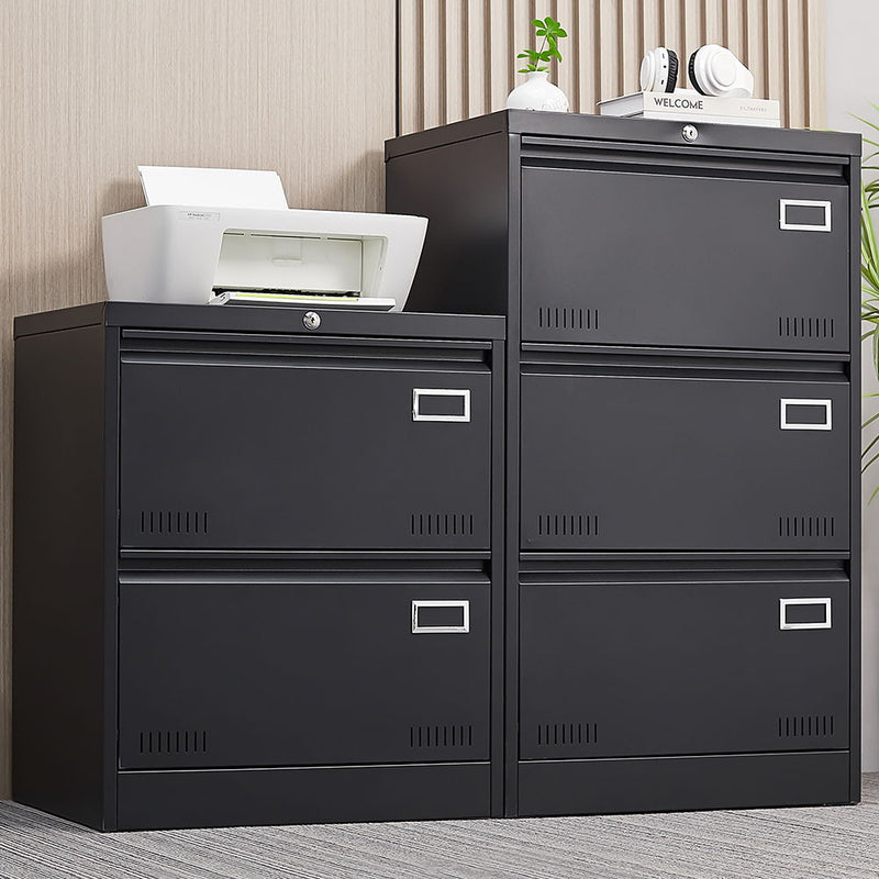 2 Drawer Metal Lateral File Cabinet With Lock, Office Vertical Files Cabinet For Home Office, Locking Metal File Cabinet - Black