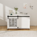 Dog Crate With Sliding Barn Door And Side Access, Lockable Wheels For Small To Medium Dogs - White