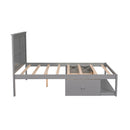 Full Size Platform Bed with Drawer on the Each Side and Shelf on the End of the Bed, Gray