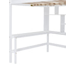 Full size Loft Bed with Bookshelf,Drawers,Desk,and Wardrobe-White