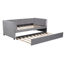 Twin Size Upholstered Daybed with Ergonomic Design Backrest and Trundle, Gray