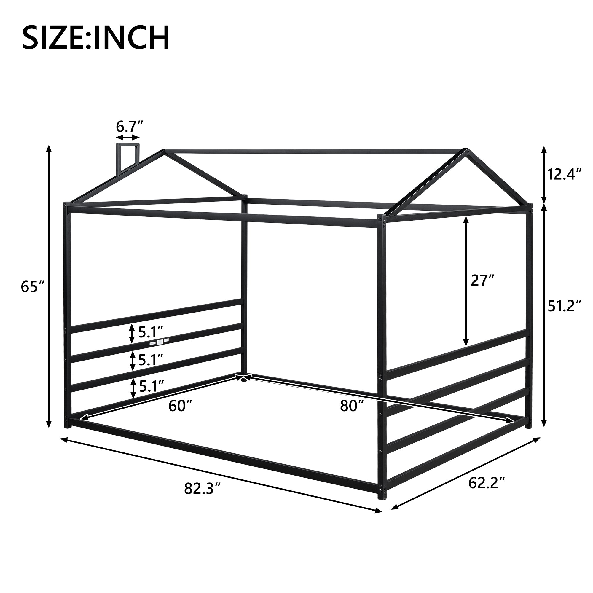 Metal House Shape Platform Bed, Black, Queen - Atlantic Fine Furniture Melbourne FL