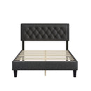 Full size Panel Bed Frame with Adjustable Button-Tufted Headboard for Bedroom/Linen Upholstered/Wood Slat Support/Easy Assembly,Dark Grey