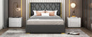 Upholstered Platform Bed With Strips - Black