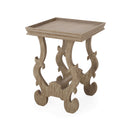 French Country Style Accent Table With Ornate Stretcher Base - Natural
