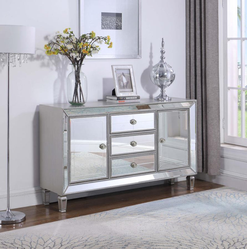 Leticia 3-Drawer Mirrored Storage Accent Cabinet - Silver - Atlantic Fine Furniture Inc