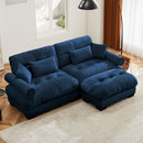 Modern Sectional Sofa With Ottoman, Round Bolster Armrests, Waist And Throw Pillows