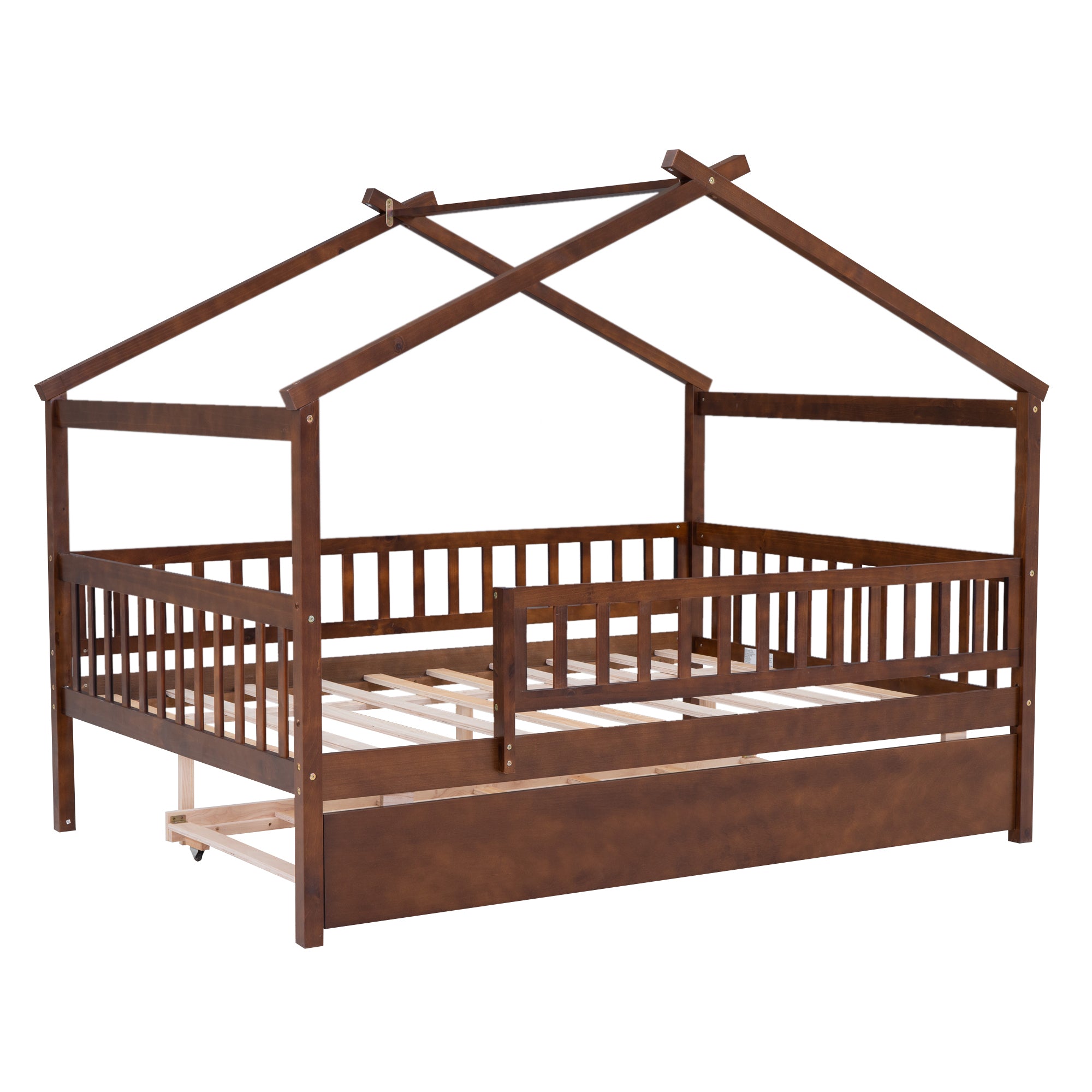 Full Size Wooden House Bed with Twin Size Trundle, Walnut - Atlantic Fine Furniture Melbourne FL