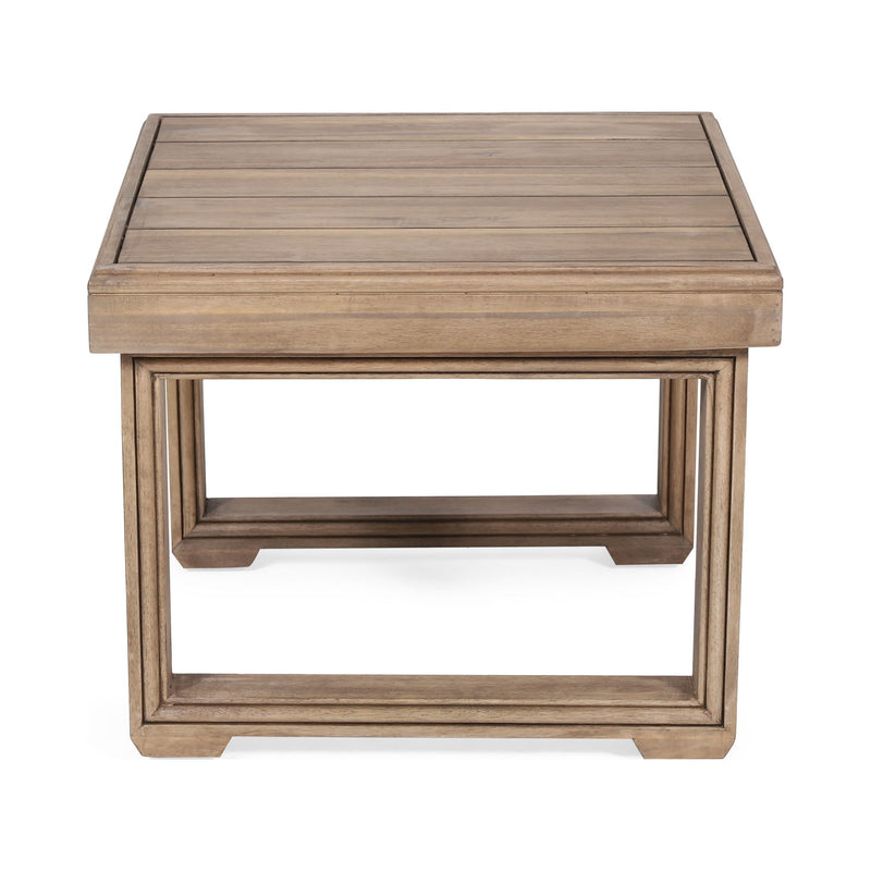 Outdoor Square Side Table With Acacia Wood Frame - Brown