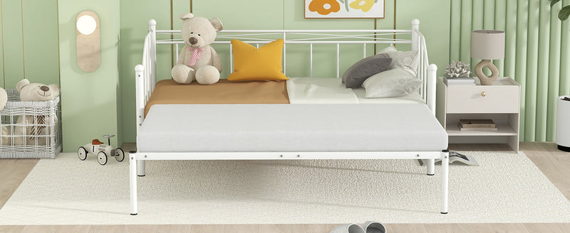 Twin Size Metal Daybed with Trundle, Daybed with Slat No Box required White