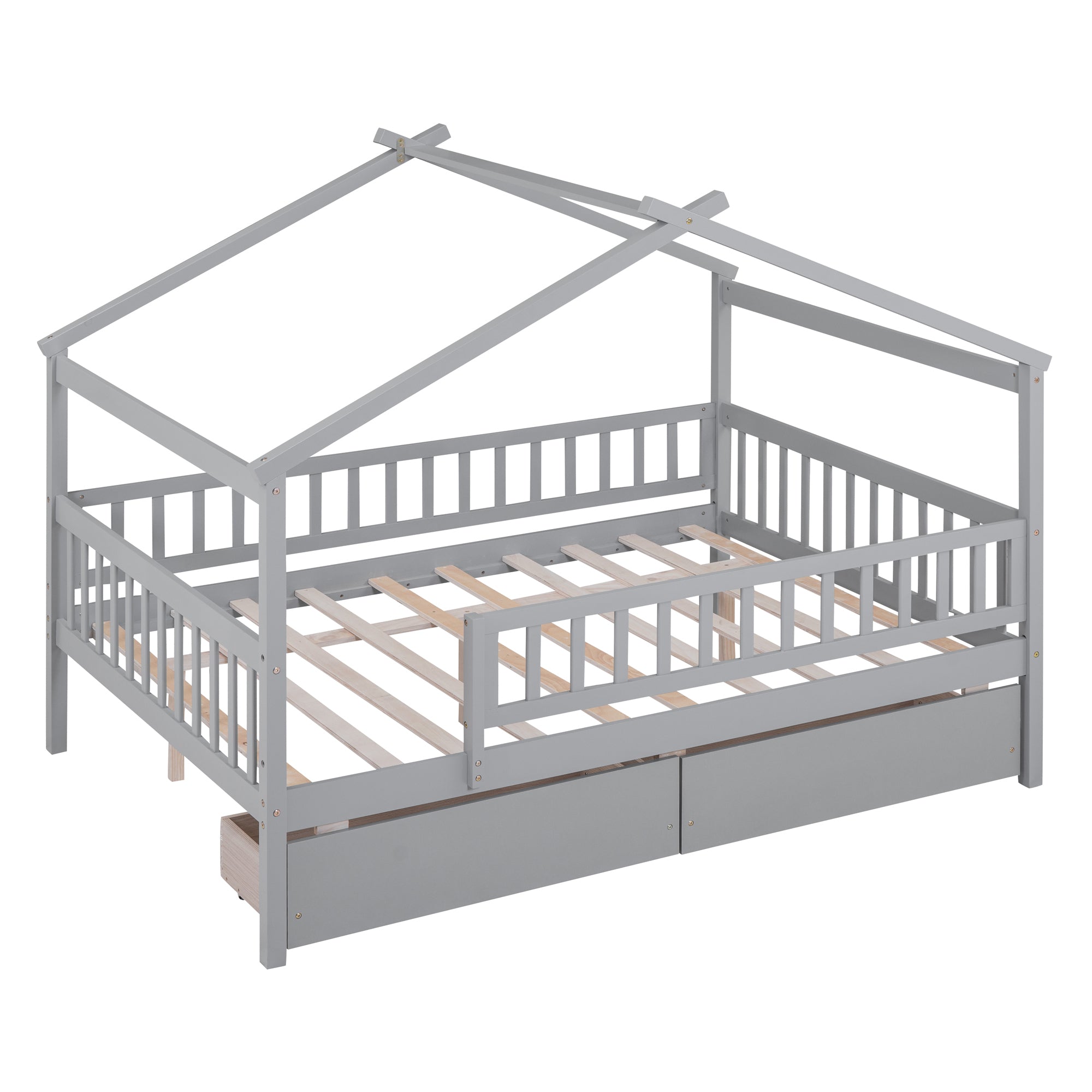 Full Size Wooden House Bed with Two Drawers,Gray - Atlantic Fine Furniture Melbourne FL