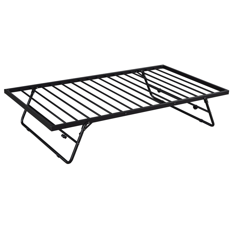 Full Size Metal Daybed with Twin Size Adjustable Trundle, Portable Folding Trundle, Black(OLD SKU:MF293736AAB)