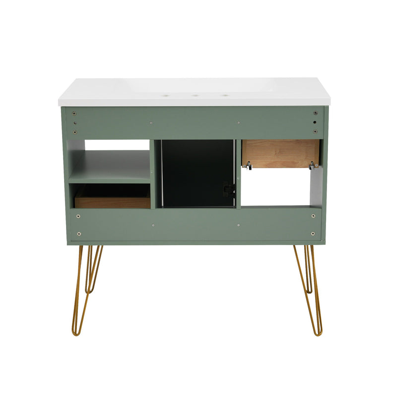 Bathroom Vanity With Resin Sink Combo Set, Modern Freestanding Single Bathroom Cabinet With 2 Drawers & 2 Storage Compartments, Storage Cabinet For Bathroom, Frame Vanity Set - Green