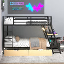 Full Size Bunk Bed With Built In Desk, Light, And 2 Drawers - Black