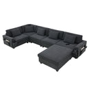 U Shaped Sectional Sofa 6 Seat Couch Set With Oversized Ottoman, Hidden Armrest Storage And Cup Holders USB Charging Ports Wide Seat Sofa