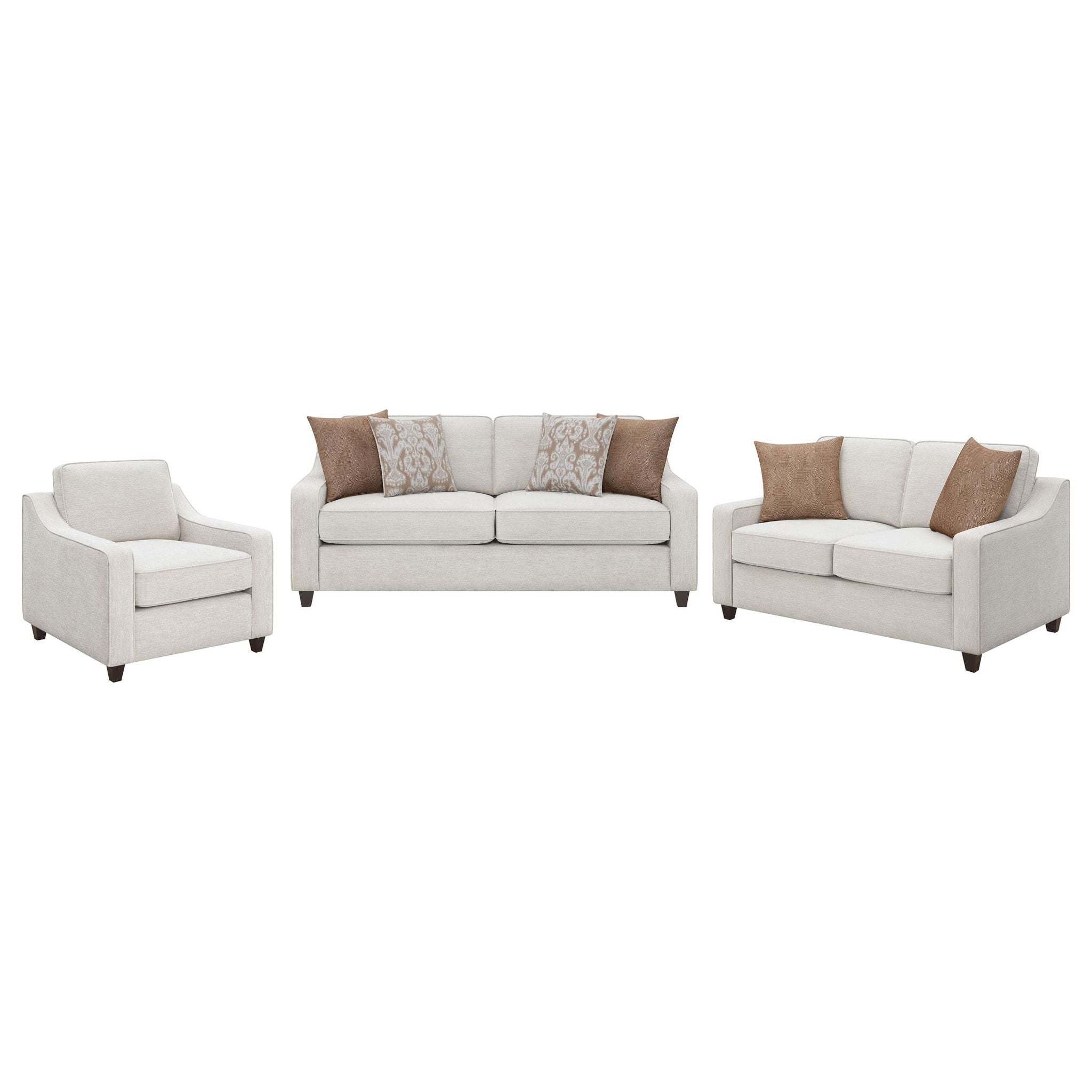 Christine 3-piece Upholstered Sloped Arm Sofa Set Beige