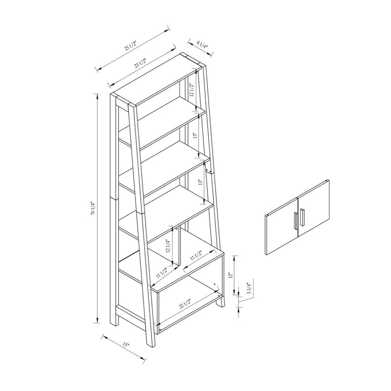 Modern Bookcase With Four Open Shelves And Two Door Cabinet - Black / Gray