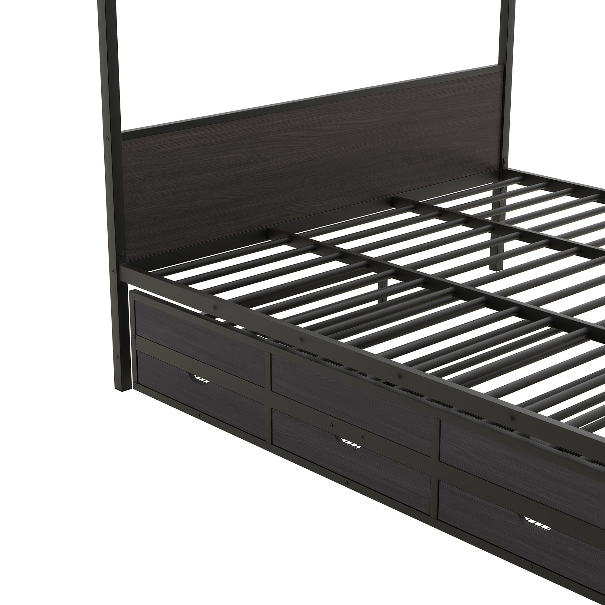 Queen Size Metal Canopy Platform Bed with Twin Size Trundle and 3 Storage Drawers, Black - Atlantic Fine Furniture Melbourne FL