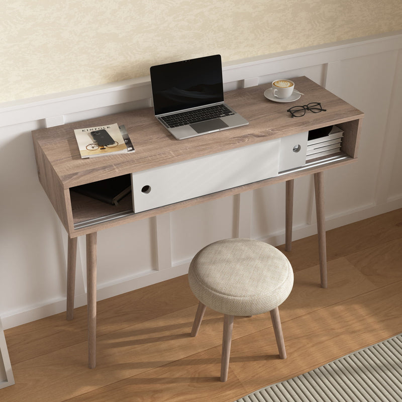Rustic Entryway Console Table With Sliding White Doors And Wood Legs - Natural