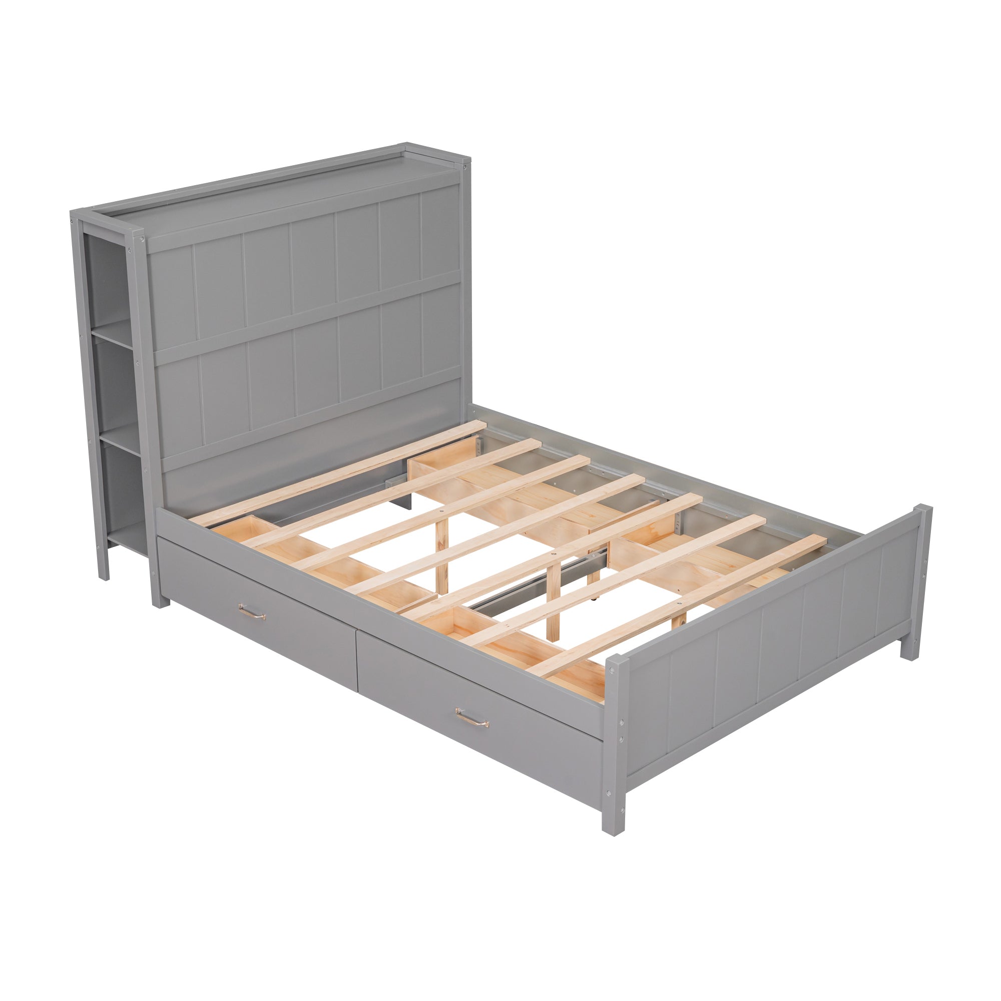 Full Size Platform Bed with Drawers and Storage Shelves, Gray - Atlantic Fine Furniture Melbourne FL