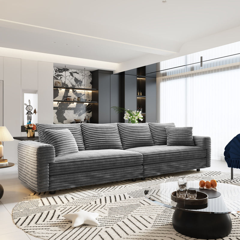 Plush Corduroy 4 Seat Sofa, Modern Comfy Upholstered Sofa Cloud Couch, Deep Seat Couches With Soft Pillows