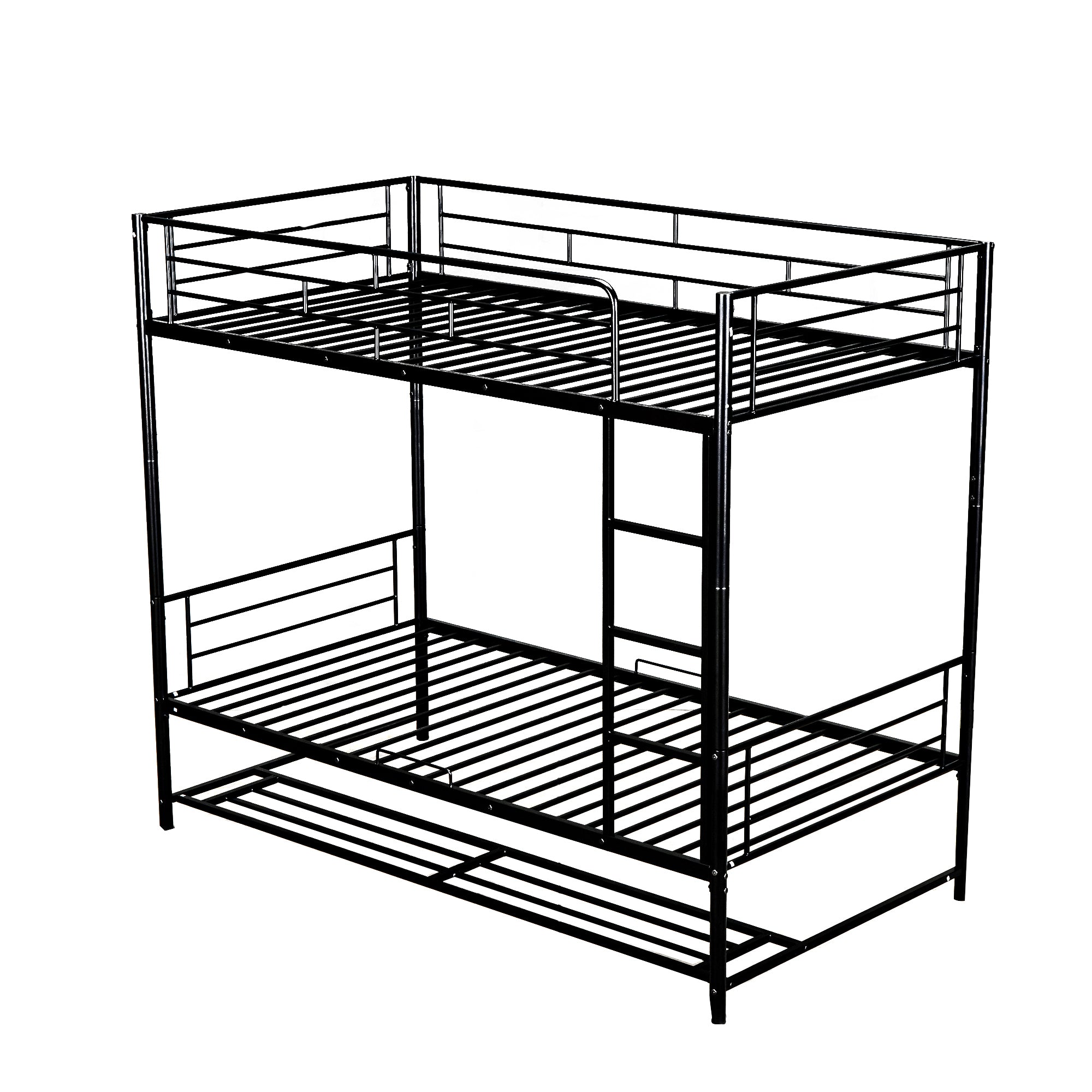 Twin Over Twin Metal Bunk Bed with Shelf and Guardrails, Black