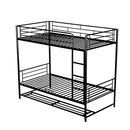 Twin Over Twin Metal Bunk Bed with Shelf and Guardrails, Black