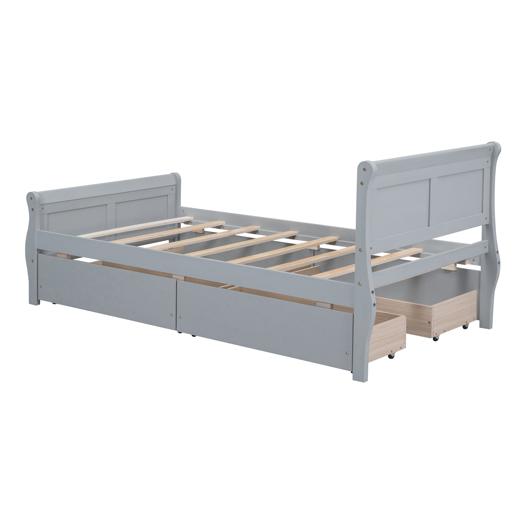Twin Size Wood Platform Bed with 4 Drawers and Streamlined Headboard & Footboard, Gray - Atlantic Fine Furniture Melbourne FL