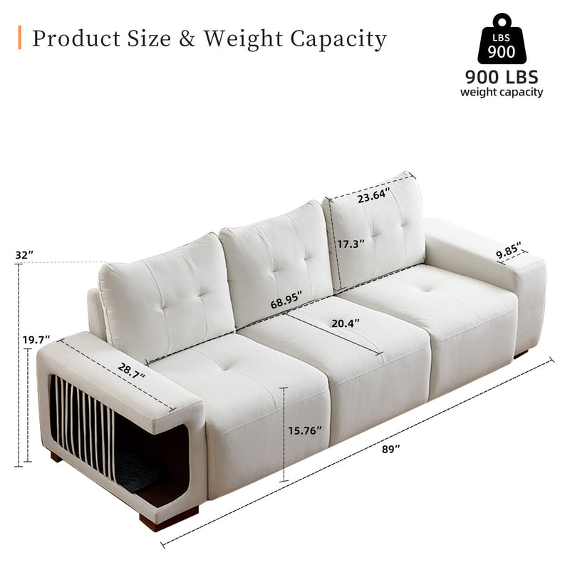 3 Seater Sofa Couch For Living Room, Modern Couches For Small Space, Cat Nest Sofa, For Cat Friendly, Comfy Couch With Waterproof And Cat Scratch Resistant Fabric - Beige