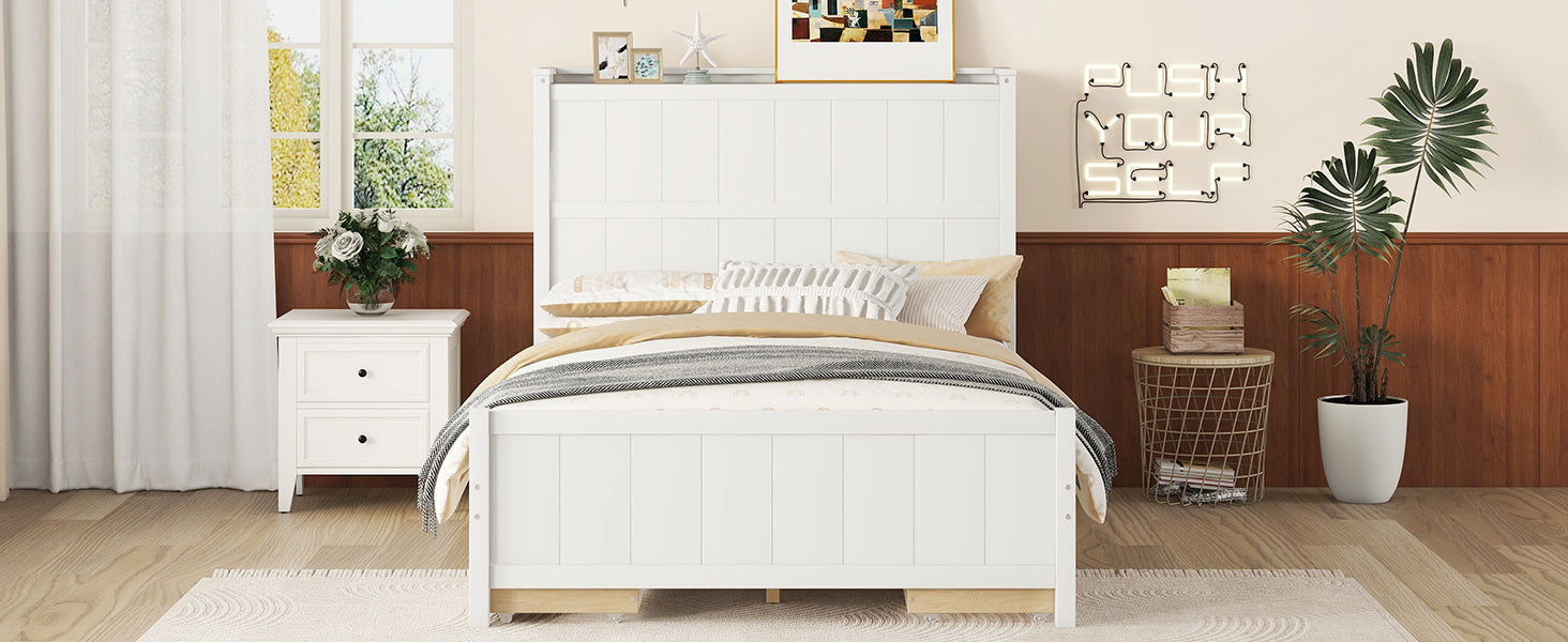 Full Size Platform Bed with Drawers and Storage Shelves, White - Atlantic Fine Furniture Melbourne FL
