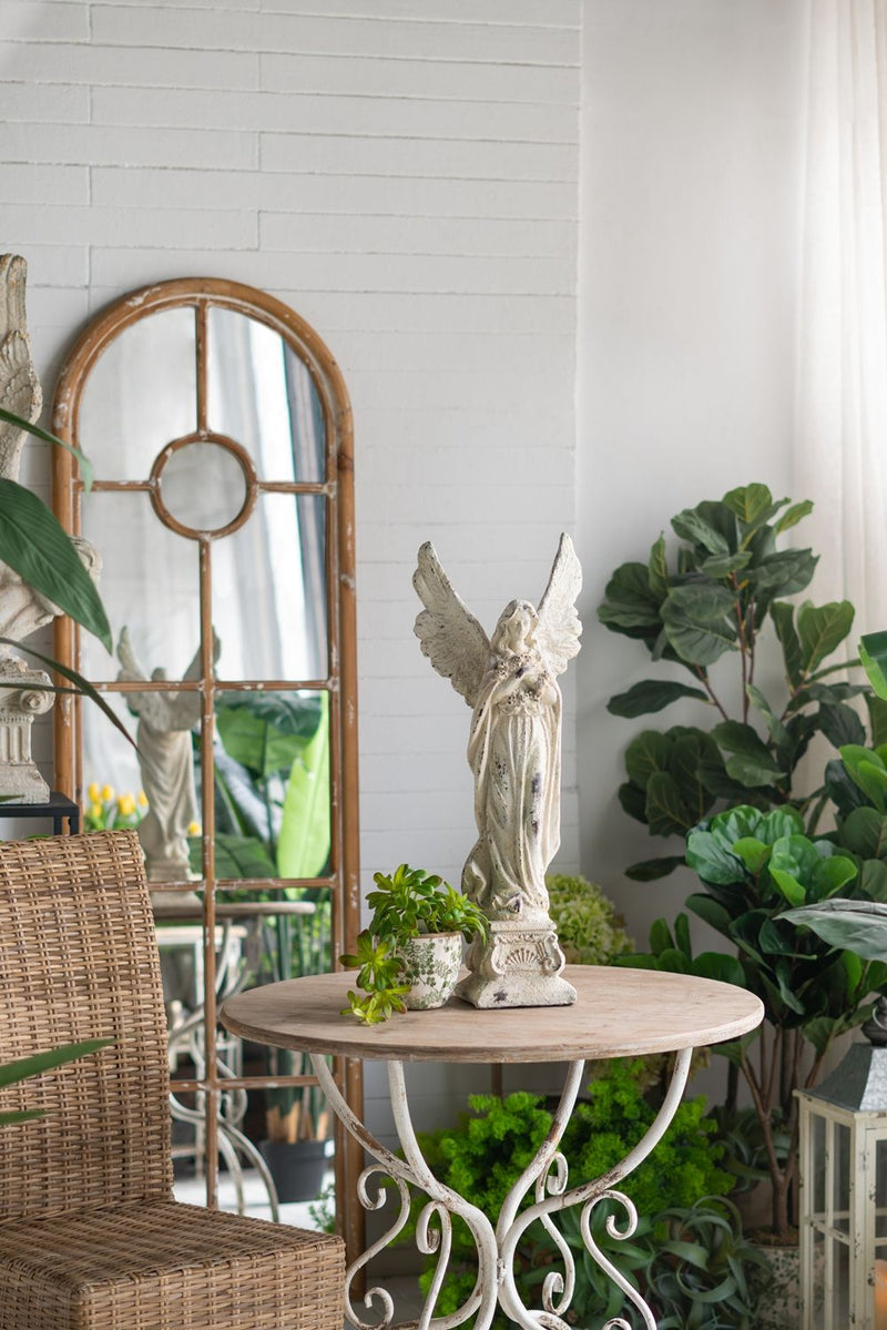 Round Wooden Table With Metal Scrollwork Legs - White