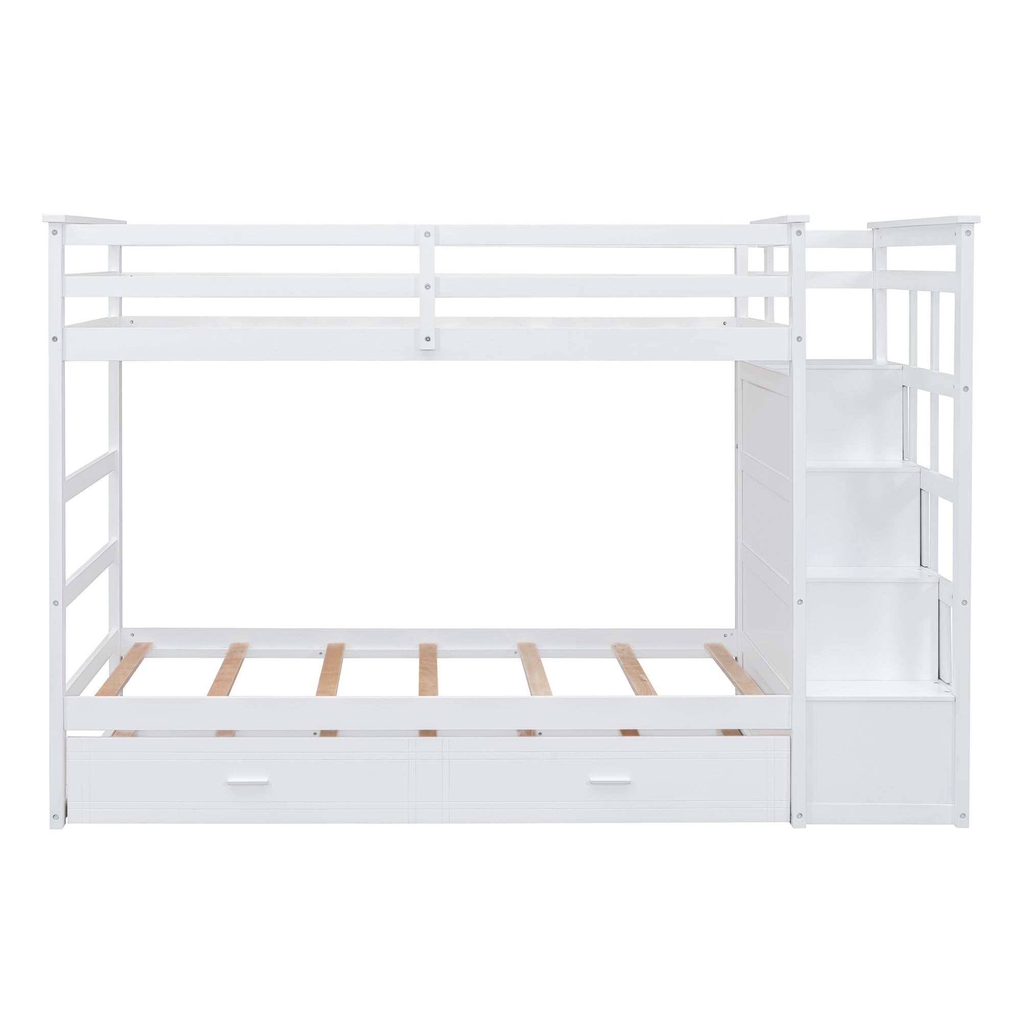 Twin Over Twin Bunk Bed with Trundle and Staircase,White(OLD SKU:LT000068AAK) - Atlantic Fine Furniture Melbourne FL