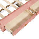 Full Size Upholstered Platform Bed with Trundle and 3 Drawers, Rabbit-Shaped Headboard with Embedded LED Lights, Pink