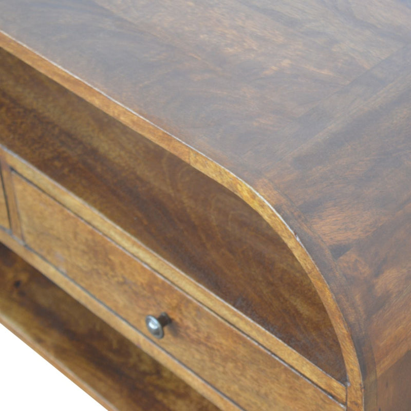 Curved Edge Media Unit With 2 Drawers - Chestnut